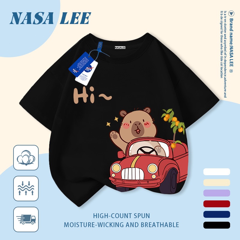 [Giao hàng trong ngày] Áo thun Cotton nguyên chất màu trắng cho trẻ em NASA Kabibella Lái xe in hợp thời trang 3-16 tuổi Bé trai bé gái tay ngắn thông thường 2
