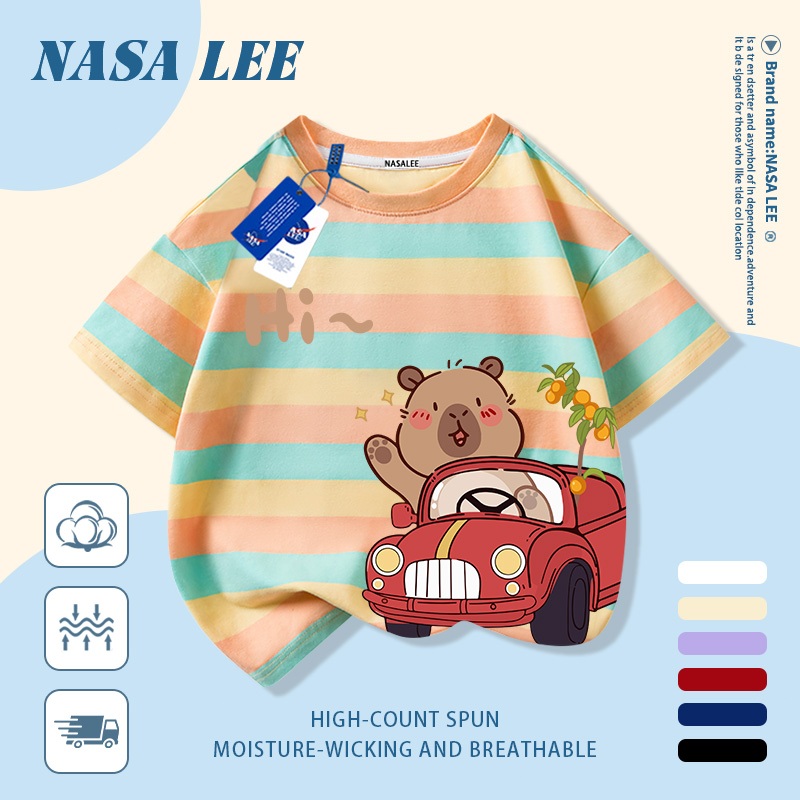 [Giao hàng trong ngày] Áo thun Cotton nguyên chất màu trắng cho trẻ em NASA Kabibella Lái xe in hợp thời trang 3-16 tuổi Bé trai bé gái tay ngắn thông thường 2