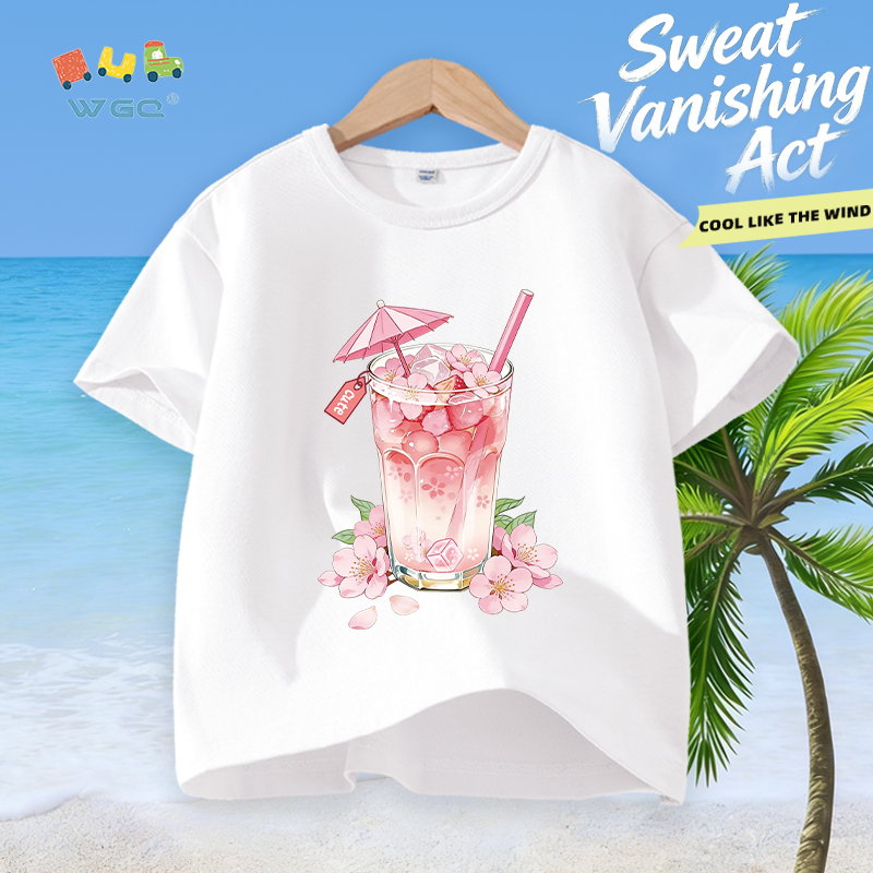 W.G.Q Áo thun bé gái，vải 100% Cotton in hình hoa anh đào，mềm mại thoải mái，thấm mồ hôi thoáng khí，bán chạy mùa hè