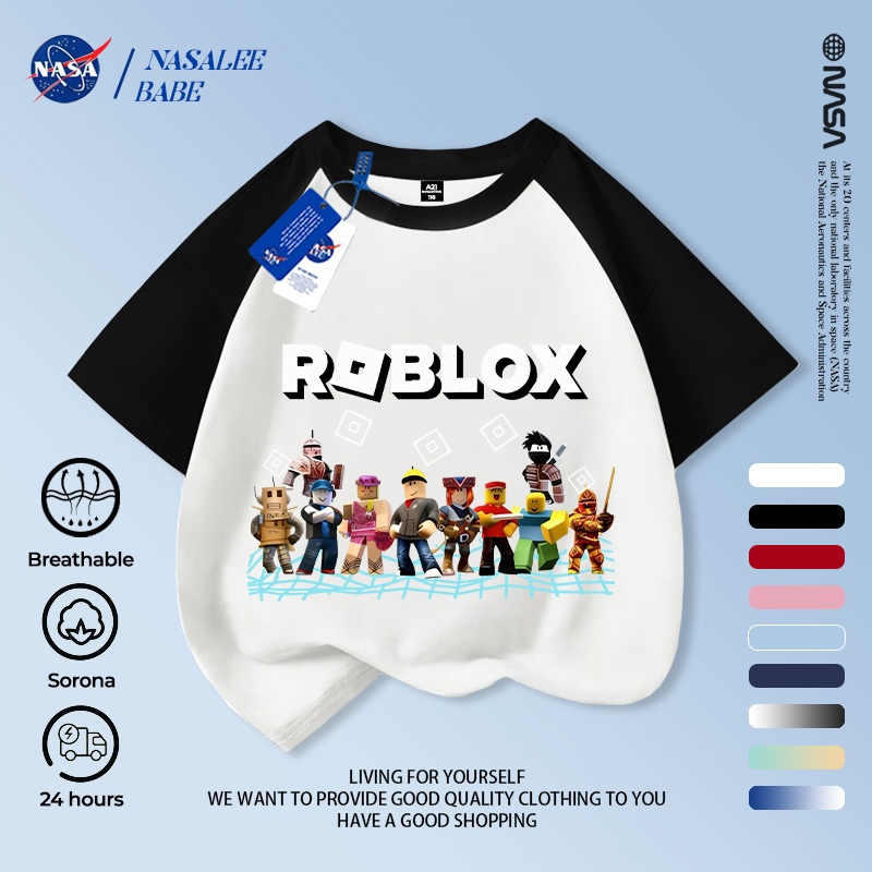 Áo thun ngắn tay NASA cho trẻ em, chất liệu cotton thoáng khí, in hình hoạt hình, áo khoác mùa hè cho bé