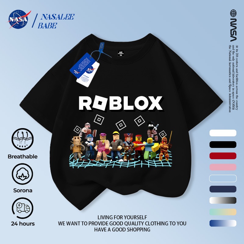 Áo thun ngắn tay NASA cho trẻ em, chất liệu cotton thoáng khí, in hình hoạt hình, áo khoác mùa hè cho bé