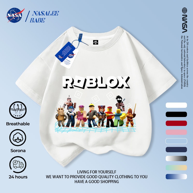 Áo thun ngắn tay NASA cho trẻ em, chất liệu cotton thoáng khí, in hình hoạt hình, áo khoác mùa hè cho bé