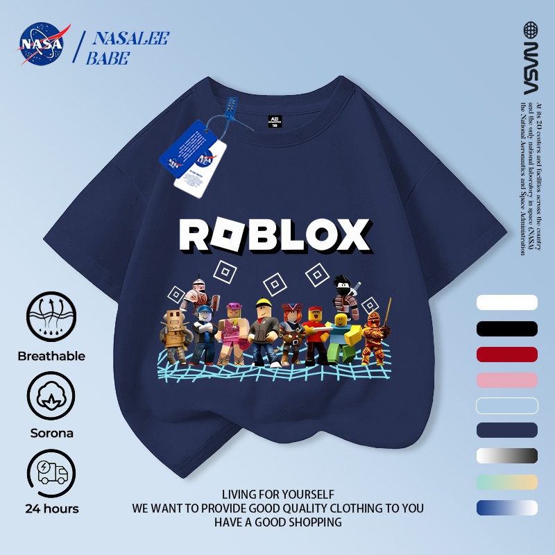 Áo thun ngắn tay NASA cho trẻ em, chất liệu cotton thoáng khí, in hình hoạt hình, áo khoác mùa hè cho bé