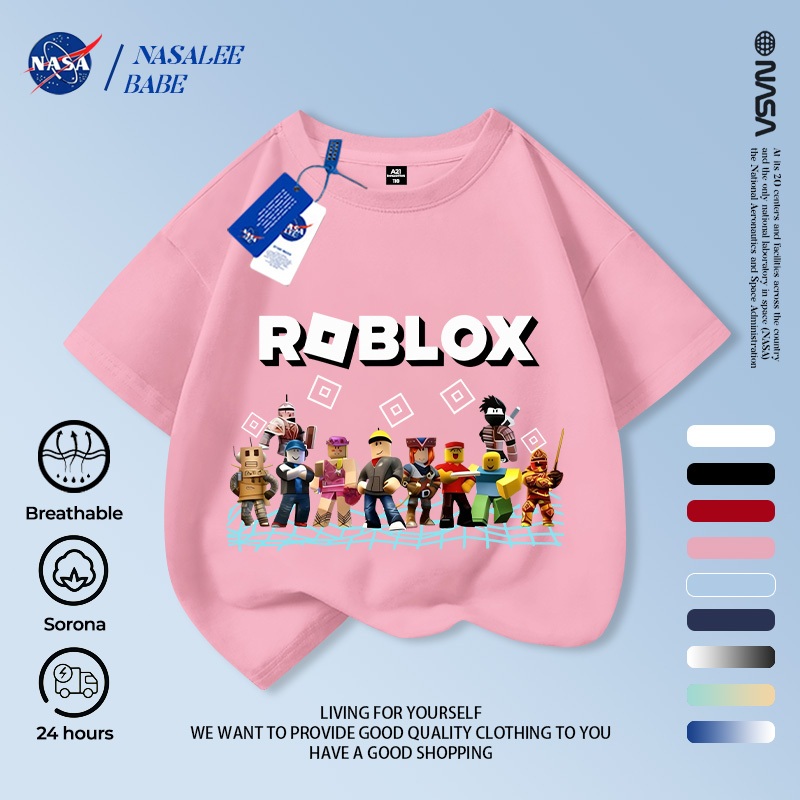 Áo thun ngắn tay NASA cho trẻ em, chất liệu cotton thoáng khí, in hình hoạt hình, áo khoác mùa hè cho bé