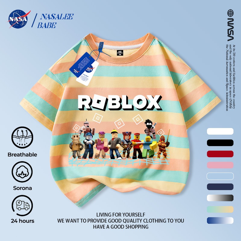 Áo thun ngắn tay NASA cho trẻ em, chất liệu cotton thoáng khí, in hình hoạt hình, áo khoác mùa hè cho bé