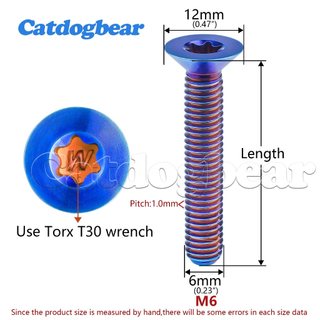 Catdogbear Titan Ti Bolt M6x10 15 20 25 30 35 40 45 50 55 60mm T30 Torx Flat Countersunk Đầu Vít Cho Xe Đạp Xe Máy Ô Tô