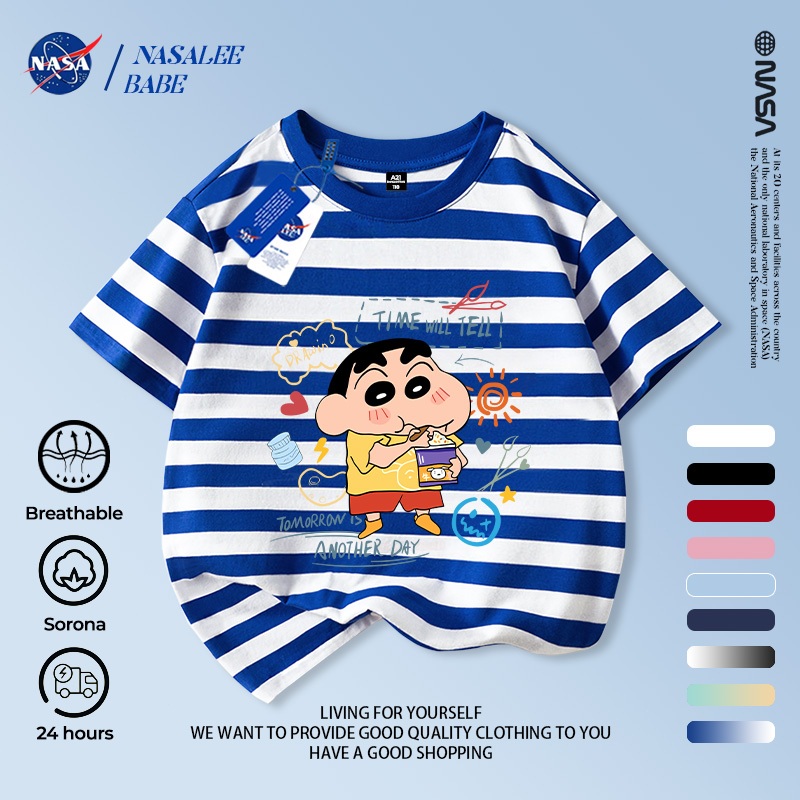 Áo thun ngắn tay NASA in hình Shin Cậu Bé Bút Chì cho trẻ em, áo thun hoạt hình mùa hè cho trẻ em.