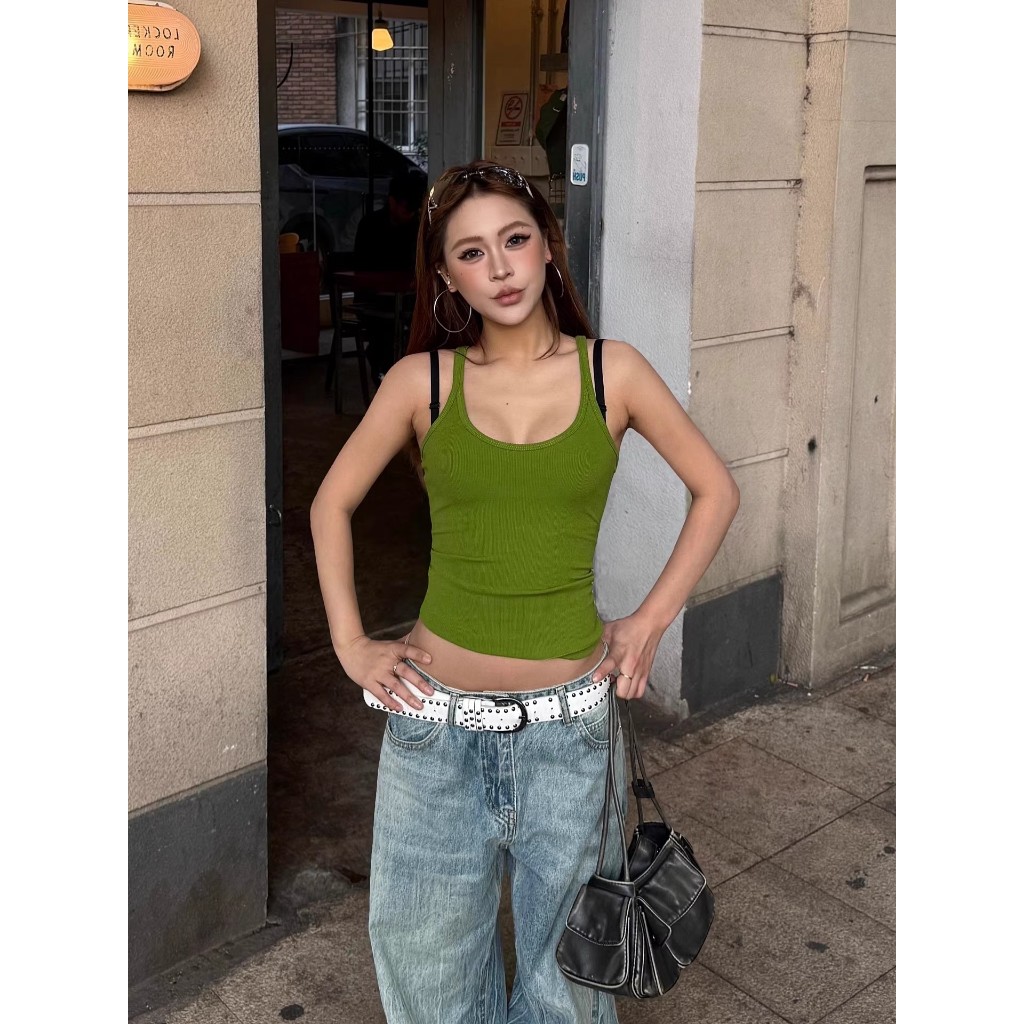 [BANKO] Phụ nữ Mỹ mùa hè Slim-fit Slimmer Look Green Camisole