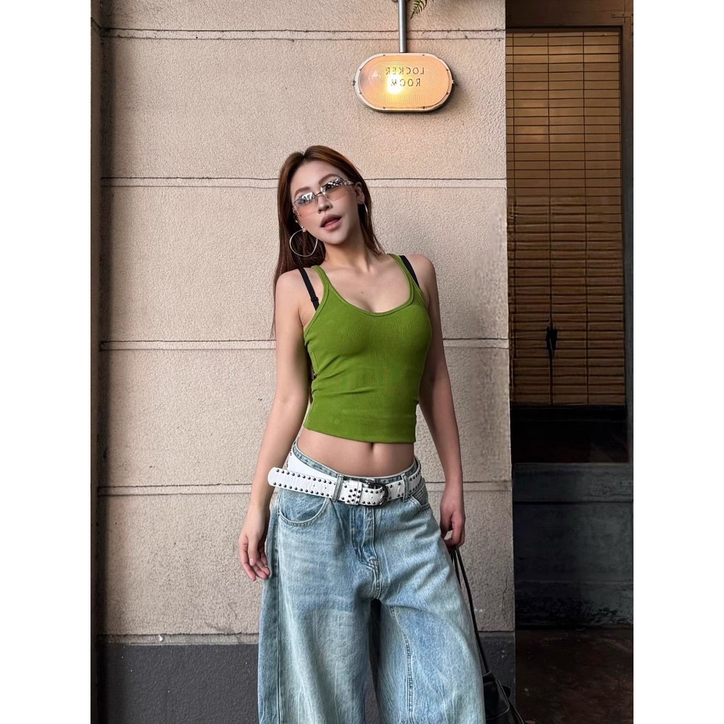 [BANKO] Phụ nữ Mỹ mùa hè Slim-fit Slimmer Look Green Camisole