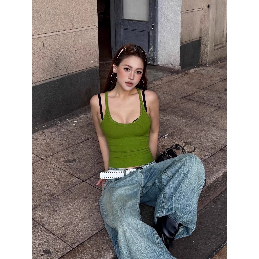 [BANKO] Phụ nữ Mỹ mùa hè Slim-fit Slimmer Look Green Camisole