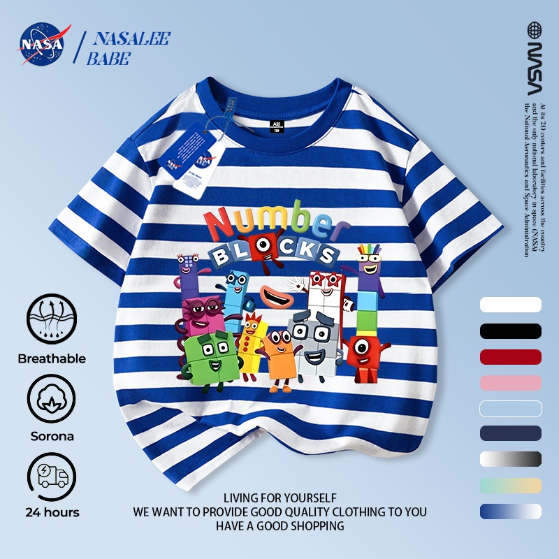 Áo thun ngắn tay NASA in hình hoạt hình cho trẻ em, áo thun cotton mùa hè cho trẻ em.