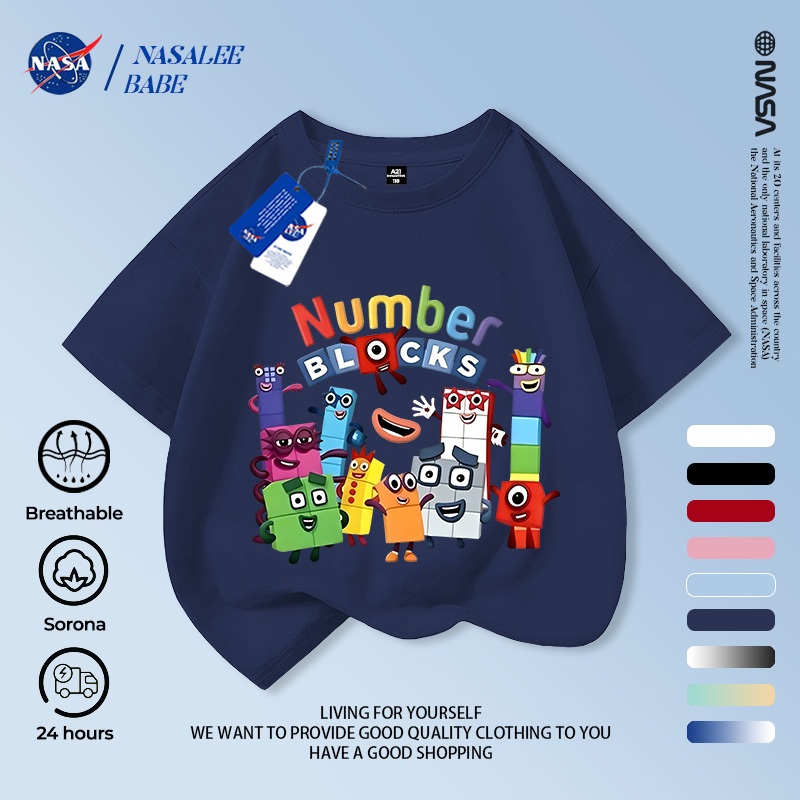 Áo thun ngắn tay NASA in hình hoạt hình cho trẻ em, áo thun cotton mùa hè cho trẻ em.