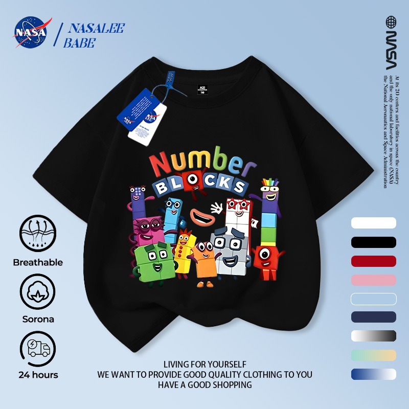 Áo thun ngắn tay NASA in hình hoạt hình cho trẻ em, áo thun cotton mùa hè cho trẻ em.