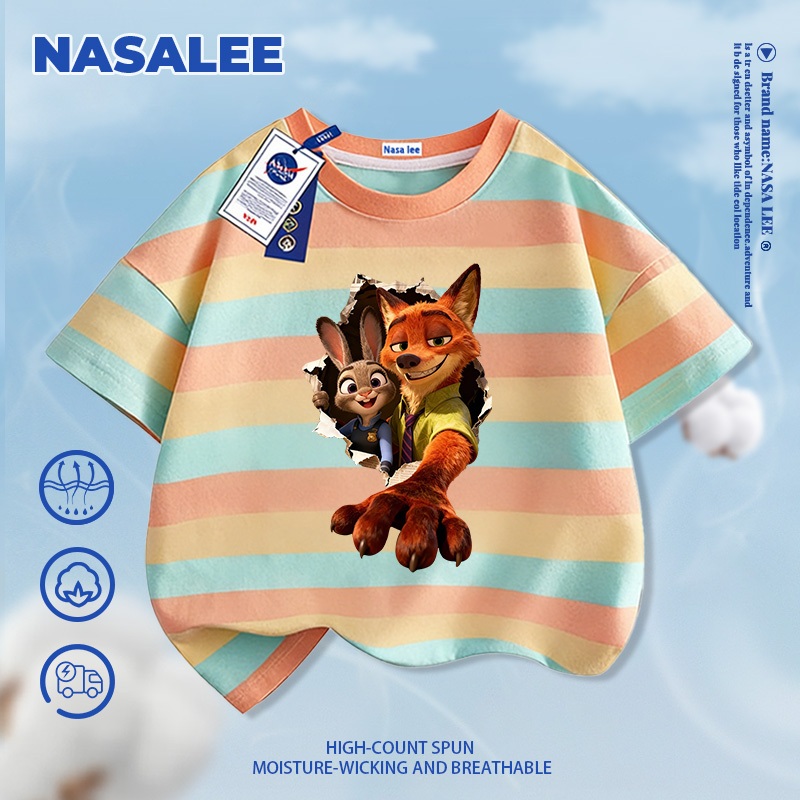 [Giao hàng trong ngày] Áo thun Cotton Cotton nguyên chất màu đen cho trẻ em NASA Bầu không khí Judy Nick Họa tiết 3-16 tuổi Tay ngắn dáng rộng thông thường