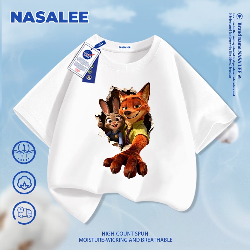 [Giao hàng trong ngày] Áo thun Cotton Cotton nguyên chất màu đen cho trẻ em NASA Bầu không khí Judy Nick Họa tiết 3-16 tuổi Tay ngắn dáng rộng thông thường
