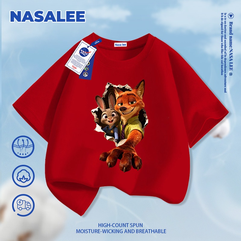[Giao hàng trong ngày] Áo thun Cotton Cotton nguyên chất màu đen cho trẻ em NASA Bầu không khí Judy Nick Họa tiết 3-16 tuổi Tay ngắn dáng rộng thông thường