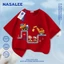 Áo thun ngắn tay màu xanh đậm dành cho trẻ em Phong cách NASA Cotton nguyên chất Vải thoáng khí Họa tiết ô tô và máy xúc Phiên bản rộng rãi Phong cách đường phố Thích hợp cho bé 3-16 tuổi