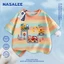 Áo thun ngắn tay màu xanh đậm dành cho trẻ em Phong cách NASA Cotton nguyên chất Vải thoáng khí Họa tiết ô tô và máy xúc Phiên bản rộng rãi Phong cách đường phố Thích hợp cho bé 3-16 tuổi