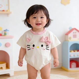 Bé Gái Rompers Mùa Hè Hello Kitty Nơ Hồng Sơ Sinh Tay Ngắn Body 66-90 Kích Thước