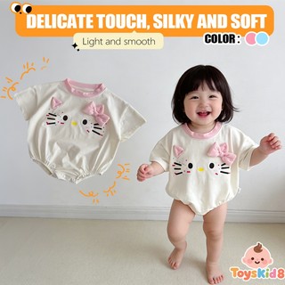 Bé Gái Rompers Mùa Hè Hello Kitty Nơ Hồng Sơ Sinh Tay Ngắn Body 66-90 Kích Thước