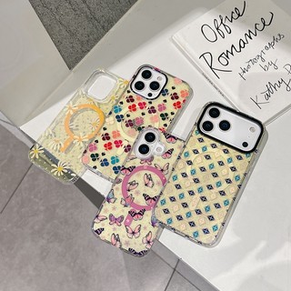 Bột lấp lánh ánh sáng xanh đầy màu sắc Vỏ điện thoại từ tính hình con bướm hoa trong suốt Thích hợp cho iPhone 13 14 15 16 17 Pro Max Bao gồm tất cả Vỏ silicon chống rơi
