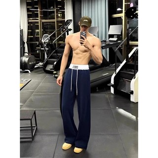 Màu xanh hải quân phù hợp cho nam Machete Sweatpants Mỹ Slimmer Look Thể thao Hình liềm Quần ống rộng hiphop Quần dài