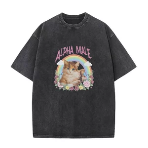 Áo sơ mi cầu vồng nam nữ tay ngắn từ bông cotton vintage, thoáng khí