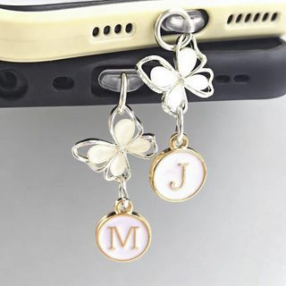 Điện Thoại Di Động Chống Bụi Cắm Bướm Trắng Chữ Cái Tiếng Anh Mặt Dây Chuyền A-Z Trang Trí Điện Thoại Di Động
