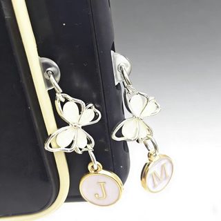 Điện Thoại Di Động Chống Bụi Cắm Bướm Trắng Chữ Cái Tiếng Anh Mặt Dây Chuyền A-Z Trang Trí Điện Thoại Di Động