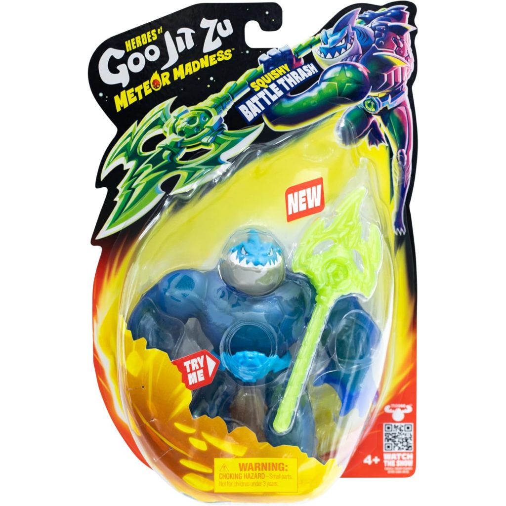 Heroes of Goo Jit Zu Meteor Madness, Co Giãn Battle Thrash Nhân vật hành động sưu tập, với Squishy Goo Filling & Power Trident độc đáo, Đồ chơi giác quan xúc giác kéo dài đến 3X
