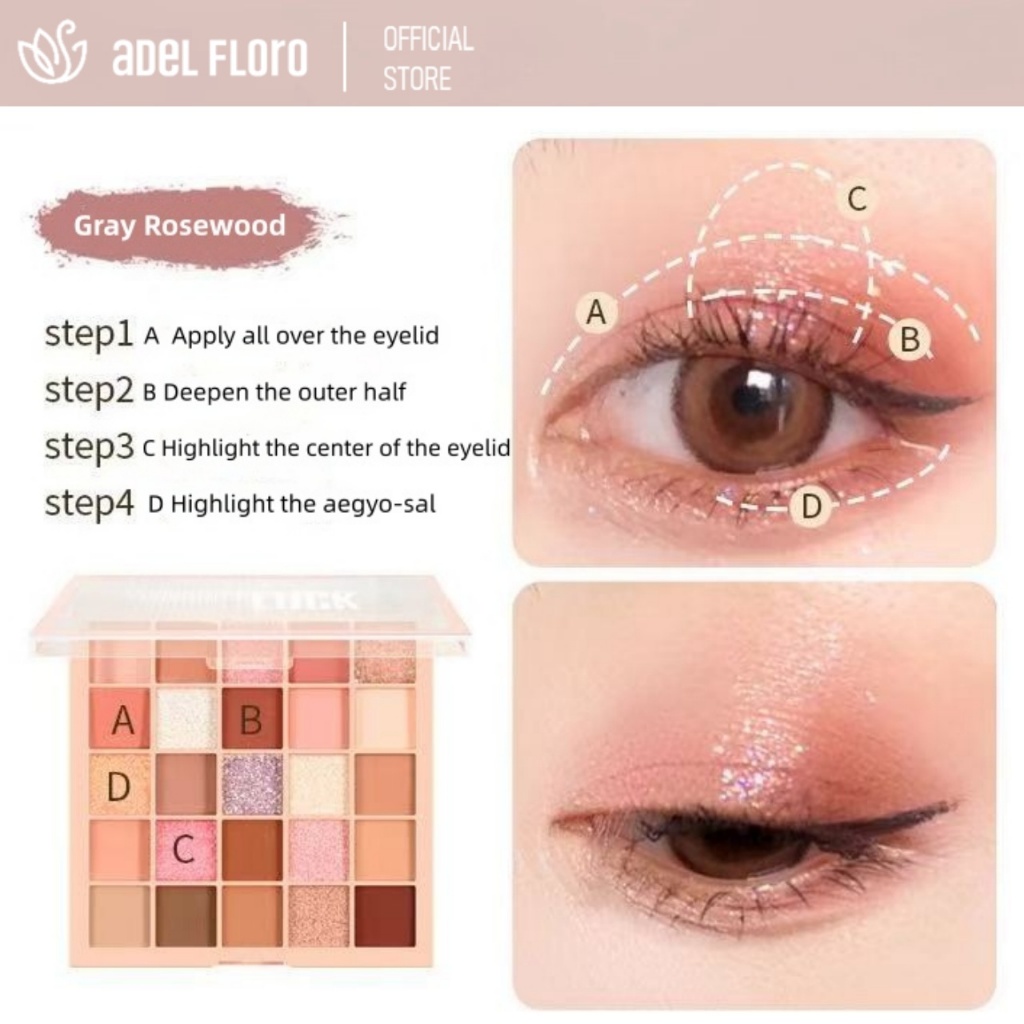 【Adel Floro】LUCK Bảng Phấn Mắt 25 Màu | Lì & Nhũ, Hạt mịn siêu nhẹ, Lâu trôi không nhăn, Lên màu đậm