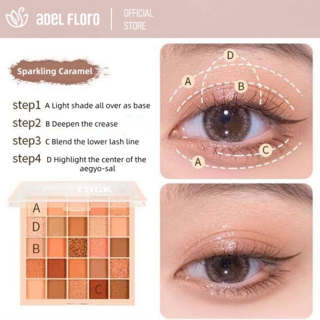 【Adel Floro】LUCK Bảng Phấn Mắt 25 Màu | Lì & Nhũ, Hạt mịn siêu nhẹ, Lâu trôi không nhăn, Lên màu đậm