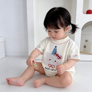 Bé Gái Rompers Mùa Hè Hello Cat Hoạt Hình Sơ Sinh Tay Ngắn 66-90