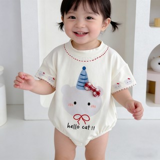 Bé Gái Rompers Mùa Hè Hello Cat Hoạt Hình Sơ Sinh Tay Ngắn 66-90