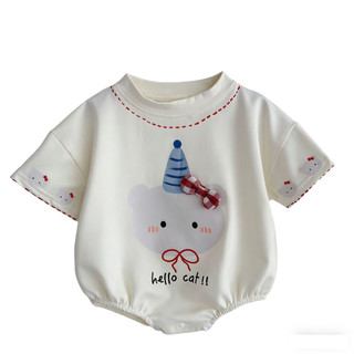 Bé Gái Rompers Mùa Hè Hello Cat Hoạt Hình Sơ Sinh Tay Ngắn 66-90