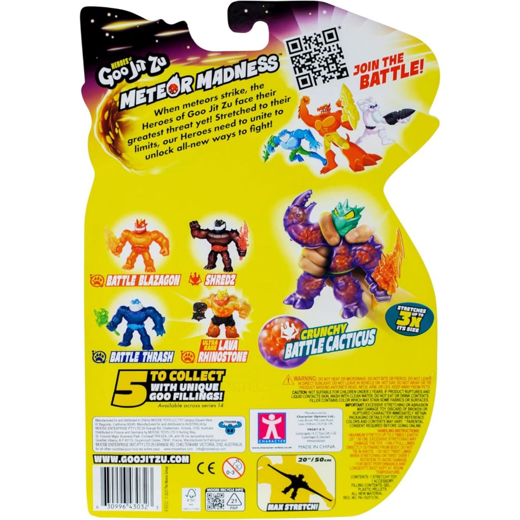 Heroes of Goo Jit Zu Meteor Madness, Nhân vật hành động tập hợp chiến đấu co giãn, với giáo làm đầy & sấm sét độc đáo của Goo, đồ chơi giác quan xúc giác kéo dài đến 3