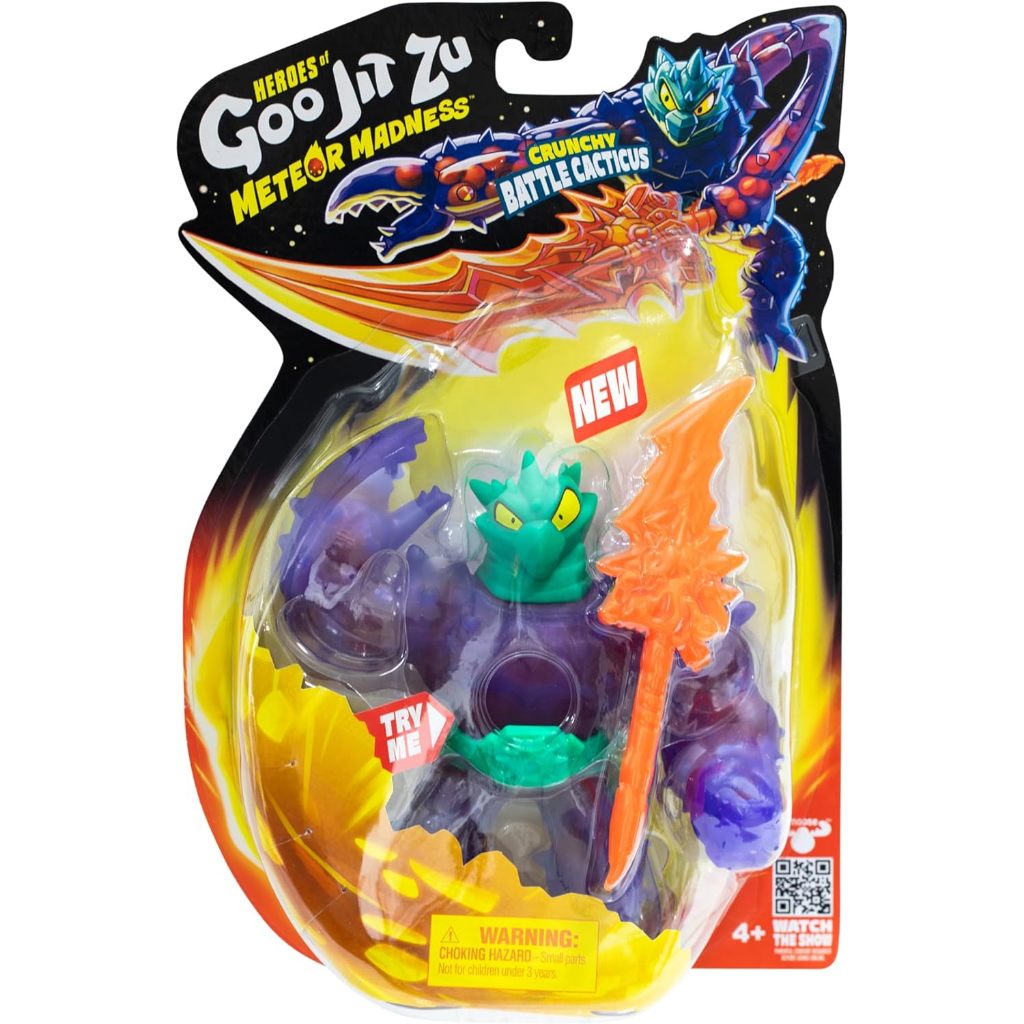 Heroes of Goo Jit Zu Meteor Madness, Nhân vật hành động tập hợp chiến đấu co giãn, với giáo làm đầy & sấm sét độc đáo của Goo, đồ chơi giác quan xúc giác kéo dài đến 3