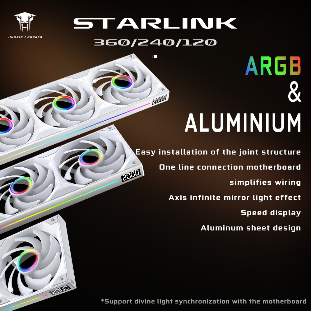 Jungle Leopard Starlink Nhôm ARGB 5V 3PIN Đồng bộ hóa Hiệu ứng ánh sáng tùy chỉnh Quạt CUP 120mm Đồng bộ hóa ánh sáng thần thánh Quạt bên Hiển thị tốc độ Gương lồi trục | BigBuy360 - bigbuy360.vn