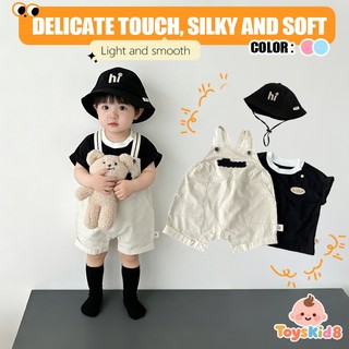 Bộ quần short mùa hè cho bé trai màu đen trắng kèm mũ, chất liệu Cotton, cỡ 66-100