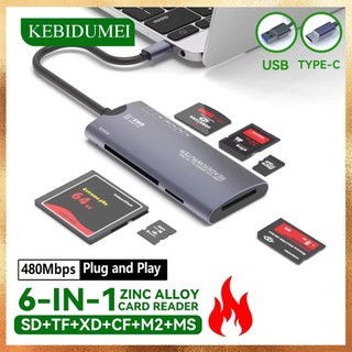Đầu Đọc Thẻ 6 Trong 1 SD TF XD CF M2 Đầu Đọc Thẻ Nhớ Bộ Chuyển Đổi USB Loại C Tốc Độ Cao Truyền Dữ Liệu Cardreader Cho Máy Ảnh Laptop