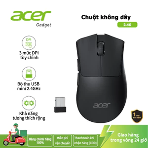 Acer Chuột không dây 2.4GHz với 5 nút Đầu thu USB Cố định 1200 DPI Thiết kế yên tĩnh Trọng lượng nhẹ 55g Tương thích với PC / Mac / Máy tính để bàn / Máy tính M07