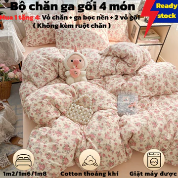 🔥 Bộ Chăn Ga Gối 4 Mảnh Cotton Fitted Bedsheet | Ga Giường Bọc Nền + 2 Vỏ Gối + Vỏ Chăn | Chăn Ga Gối Nệm Cao Cấp | Không Kèm Chăn Bông | Hàng Sẵn Đủ Size 1m2-2m
