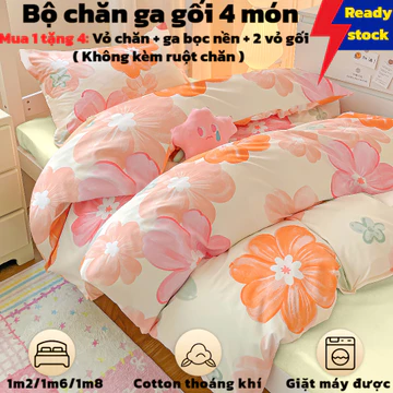 📦 NHẬN HÀNG HÔM NAY - Bộ Chăn Ga Gối 4 Mảnh Cotton Fitted Bedsheet | Ga Giường + 2 Vỏ Gối + Vỏ Chăn | Chăn Ga Gối Nệm Thoáng Mát | Không Kèm Chăn Bông | Hàng Sẵn Đủ Kích Thước