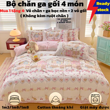🔥 Bộ Chăn Ga Gối 4 Mảnh Cotton Fitted Bedsheet | Ga Giường Bọc Nền + 2 Vỏ Gối + Vỏ Chăn | Chăn Ga Gối Nệm Cao Cấp | Không Kèm Chăn Bông | Hàng Sẵn Đủ Size 1m2-2m