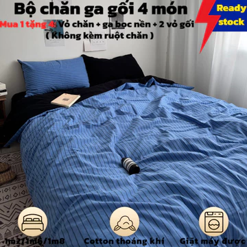 🏠 BỘ 4 MÓN CHO MỌI GIƯỜNG - Bộ Chăn Ga Gối Cotton Fitted | Ga Giường Bọc Nền + 2 Vỏ Gối + Vỏ Chăn | Chăn Ga Gối Nệm Đa Năng | Không Kèm Chăn Bông | Hàng Sẵn Full Size 1m2 1m6 1m8 2m