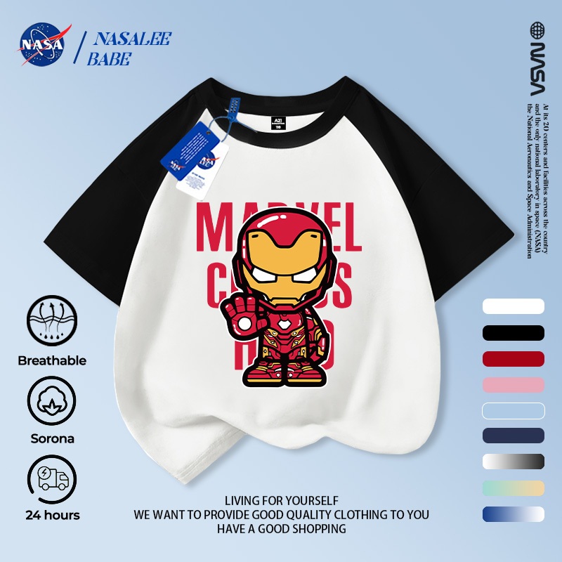 Áo thun ngắn tay mùa hè cotton thoáng khí Marvel Iron Man phiên bản NASA, giao hàng trong 24 giờ