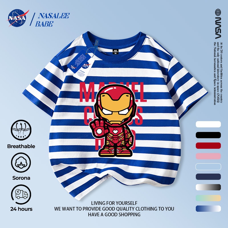 Áo thun ngắn tay mùa hè cotton thoáng khí Marvel Iron Man phiên bản NASA, giao hàng trong 24 giờ
