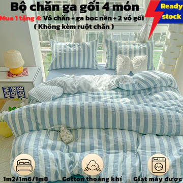 💪 Bộ Chăn Ga Gối 4 Mảnh Cotton Fitted Bedsheet | Ga Giường Bọc Nền Đàn Hồi Tốt Không Xô Lệch | 2 Vỏ Gối + Vỏ Chăn | Chăn Ga Gối Nệm Cao Cấp | Không Kèm Chăn Bông | Hàng Sẵn Full Size