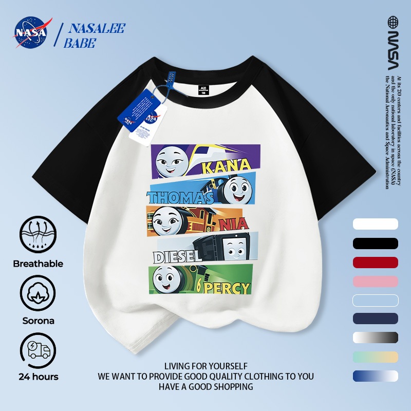 Áo thun ngắn tay mùa hè cotton thoáng khí phiên bản hoạt hình NASA, giao hàng trong 24 giờ