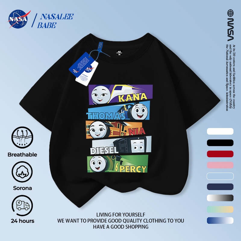 Áo thun ngắn tay mùa hè cotton thoáng khí phiên bản hoạt hình NASA, giao hàng trong 24 giờ